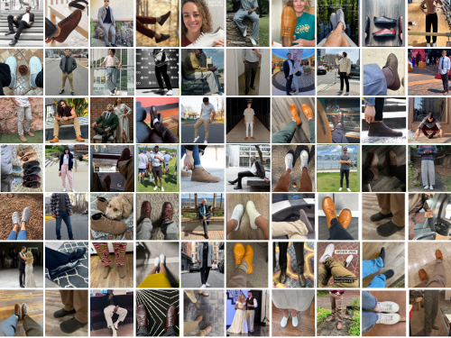A collage of Birchbury customers wearing their Bramford and Brenston shoes